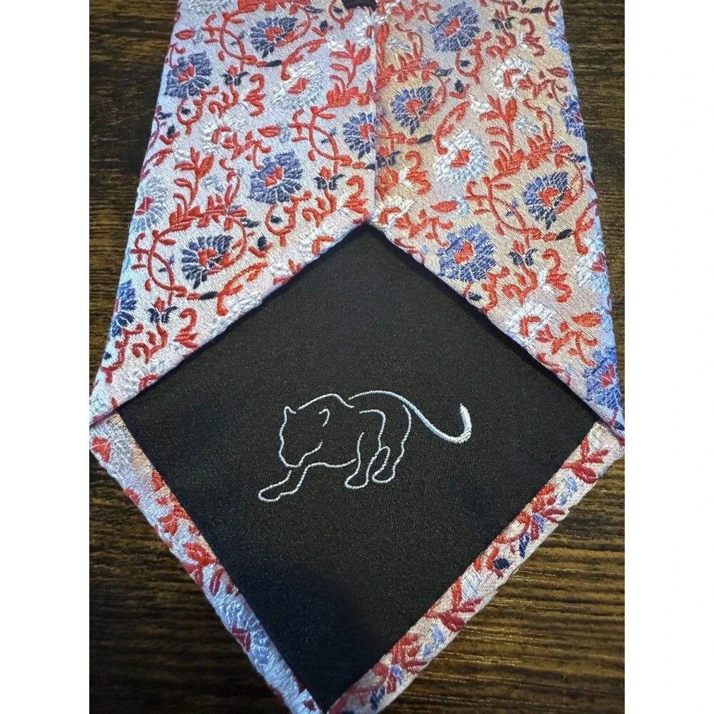 The Dark Knot Men's Woven Dress 100% Silk Tie - Light Blue/Red/White Floral Logo